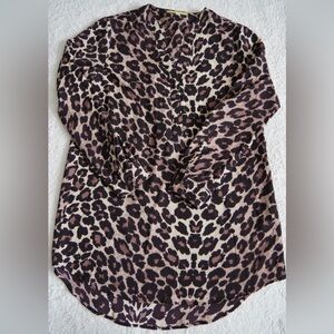 Gianni Bini Leopard Animal Print Tunic Blouse - Brown and Black
